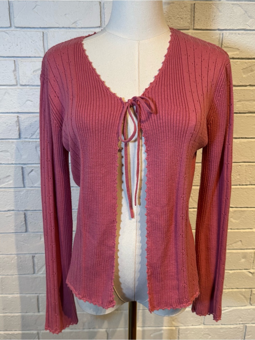 Vintage Y2K Tangents Pink Tie Front Cardigan Sweater Womens M